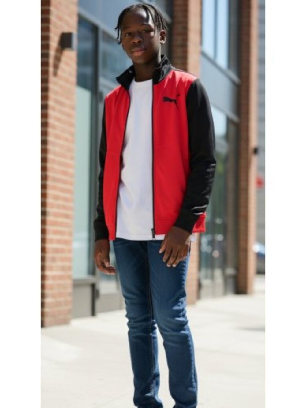 PUMA Red and Black Zip Front Dri Fit Stadium Jacket Boys Size 7